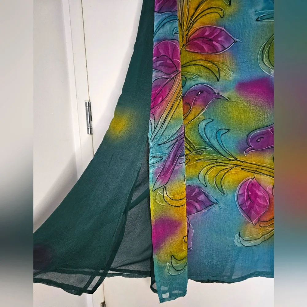Vintage Maxi Semi-sheer Bird Print Beach Coverup Sleeveless Multicolor Dress - Picture 7 of 13